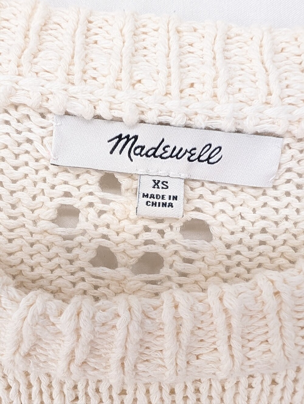Madewell Pointel Bubble Sleeve Ivory Eyelet-Knit Cotton Crewneck Sweater XS - Picture 4 of 6